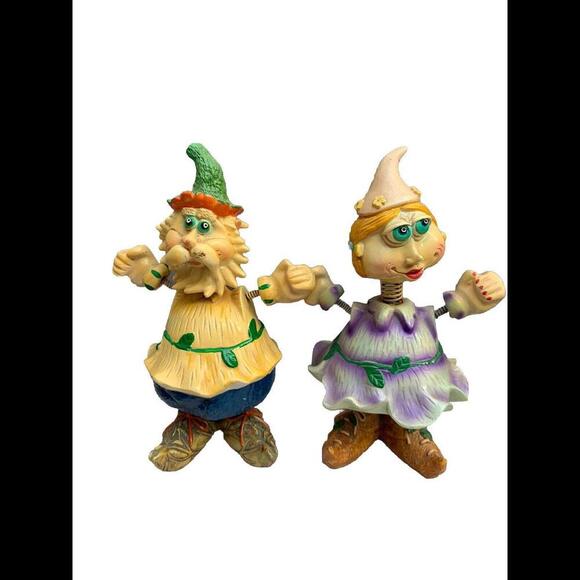 Vintage Garden Gnome Wobbly Dancing Male & Female Figurine Bobblehead Spring - Picture 1 of 15